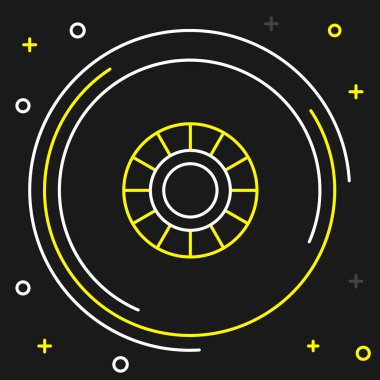 Çizgi kumarhane çipleri simgesi siyah arkaplanda izole edildi. Kumarhane kumarı. Renkli taslak konsepti. Vektör