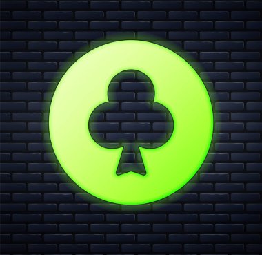 Duvarda izole edilmiş kulüp sembollü parlak neon oyun kartı. Kumarhane kumarı. Vektör