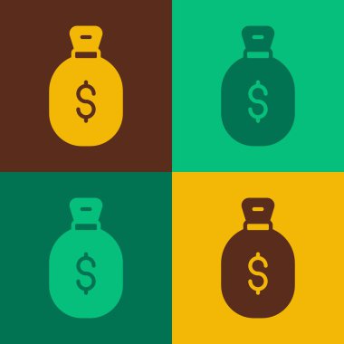 Pop Art Money çanta simgesi renk arkaplanında izole edildi. Dolar ya da USD sembolü. Nakit bankacılık tabelası. Vektör