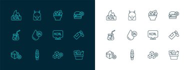 Sabit hat Burger yok, Kcal, şekersiz akıllı saat, su dengesi, kasede salata ve obezite ikonu. Vektör