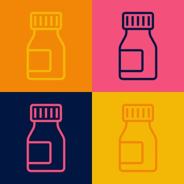 Pop sanat eseri vitamin kompleksi hap kapsülü ikonu renkli arka planda izole edilmiş. Sağlıklı bir yaşam tarzı. Vektör