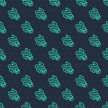 Yeşil çizgi bağırsak ikonu mavi arka planda izole edilmiş, pürüzsüz bir desen. İnsan iç organları. Vektör