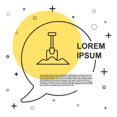 Siyah çizgi kürek simgesi beyaz arkaplanda izole edildi. Bahçe aletleri. Bahçecilik, tarım, çiftçilik aleti. Rastgele dinamik şekiller. Vektör