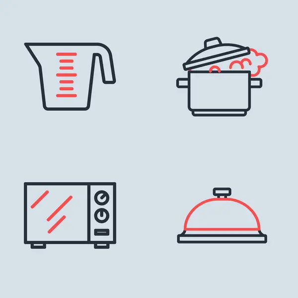 Set Line Cooking Pot Microwave Oven Covered Tray Food Measuring Royalty Free Stock Vectors