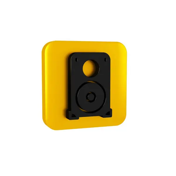 Black Stereo speaker icon isolated on transparent background. Sound system speakers. Music icon. Musical column speaker bass equipment. Yellow square button..