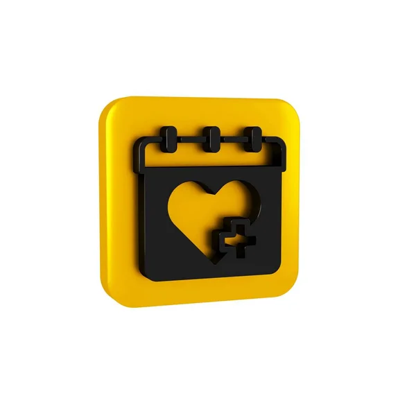 Black Doctor appointment icon isolated on transparent background. Calendar, planning board, agenda, consultation doctor. Yellow square button..