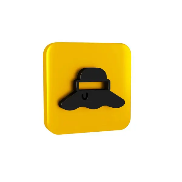 Black Fisherman hat icon isolated on transparent background. Yellow square button..