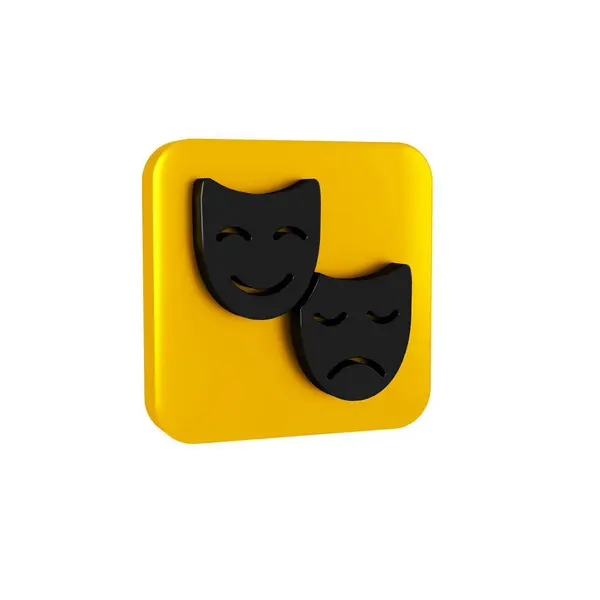 Black Comedy and tragedy theatrical masks icon isolated on transparent background. Yellow square button..