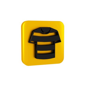 Siyah çizgili denizci tişörtü simgesi şeffaf arkaplanda izole edildi. Denizci objesi. Sarı kare düğmesi..