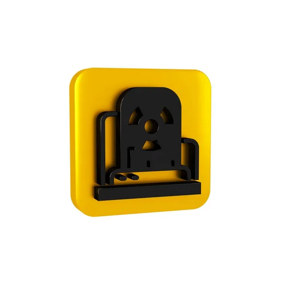 Black Radioactive warning lamp icon isolated on transparent background. Yellow square button..
