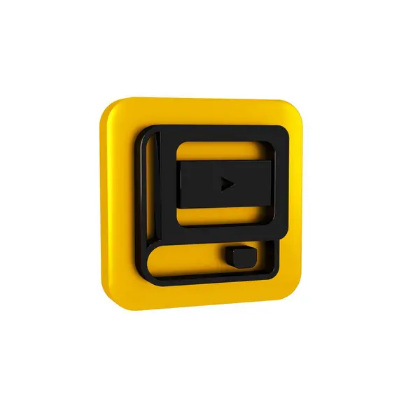 Black Book about cinema icon isolated on transparent background. Yellow square button..