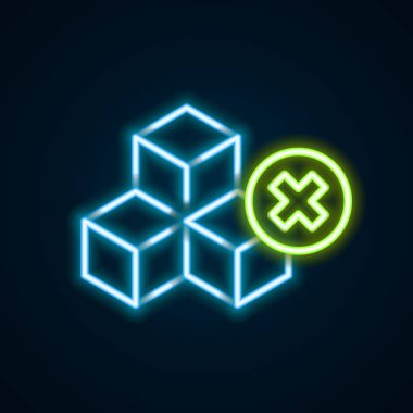 Parlayan neon hattı. Siyah arkaplanda şekersiz simge yok. Küp şekerler. Tatlı, besleyici, lezzetli. Rafine şeker. Renkli taslak konsepti. Vektör