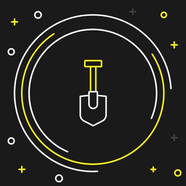 Çizgi küreği simgesi siyah arkaplanda izole edildi. Bahçe aletleri. Bahçecilik, tarım, çiftçilik aleti. Renkli taslak konsepti. Vektör