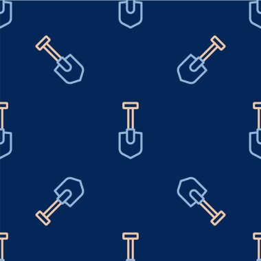 Çizgi küreği simgesi mavi arkaplanda izole edilmiş. Bahçe aletleri. Bahçecilik, tarım, çiftçilik aleti. Vektör