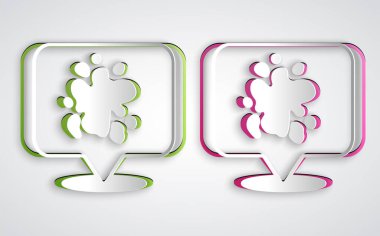 Kağıt kesiği boya spreyi ikonu gri arkaplanda izole edilmiş. Kağıt sanatı tarzı. Vektör