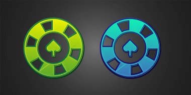 Green and blue Casino chips icon isolated on black background. Casino gambling.  Vector
