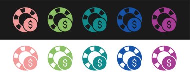 Kumarhane çipleri simgesini siyah beyaz arkaplanda izole et. Kumarhane kumarı. Vektör