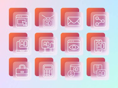 Satır Paylaşımı, Hesap Makinesi, Kişisel Bilgi Koleksiyonu, Reklamcılık, E- posta ve Simge Ayarla. Vektör