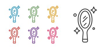 Sihirli el aynası simgesini beyaz arkaplanda izole et. Simgeleri renklendirin. Vektör