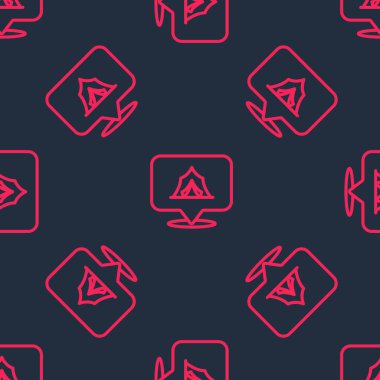 Kırmızı çizgi sirk simgesi siyah arkaplanda izole edilmiş kusursuz desen. Karnaval kamp çadırı. Eğlence parkı. Vektör