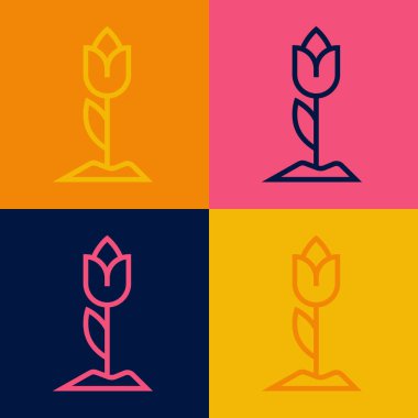 Pop sanat çizgisi çiçek lale simgesi renk arkaplanında izole edilmiş. Vektör