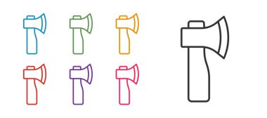 Tahta balta simgesini beyaz arkaplanda izole et. Oduncu baltası. Simgeleri renklendirin. Vektör