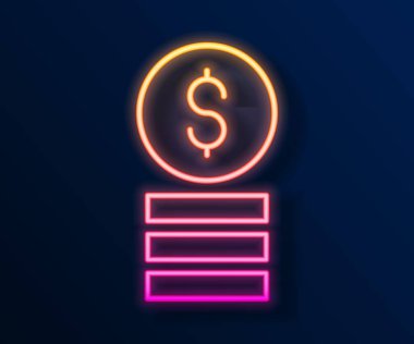 Glowing neon line Casino chip with dollar symbol icon isolated on black background. Casino gambling.  Vector