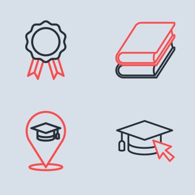 Satır Defteri, Çevrimiçi eğitim, İmleç ve diploma ikonlu mezuniyet şapkası. Vektör