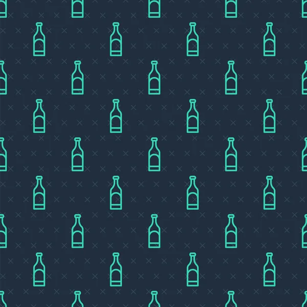 Grön Linje Flaska Vin Ikon Isolerad Sömlös Mönster Blå Bakgrund Royaltyfria illustrationer