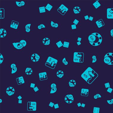 Kumarhane fişleri, kumarhane zarları, oyun zarları ve finansal büyüme artışı ayarlayın. Vektör