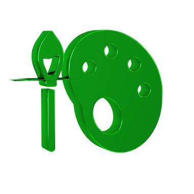 Saydam arkaplanda izole edilmiş palet simgesine sahip yeşil boya fırçası. .