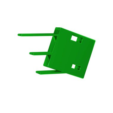 Şeffaf arkaplanda karton kutu simgesine sahip yeşil konum. Teslimat hizmetleri, lojistik ve ulaşım, dağıtım. .