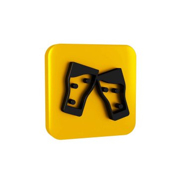 Şeffaf arkaplanda izole edilmiş siyah bira ikonu. Sarı kare düğmesi..