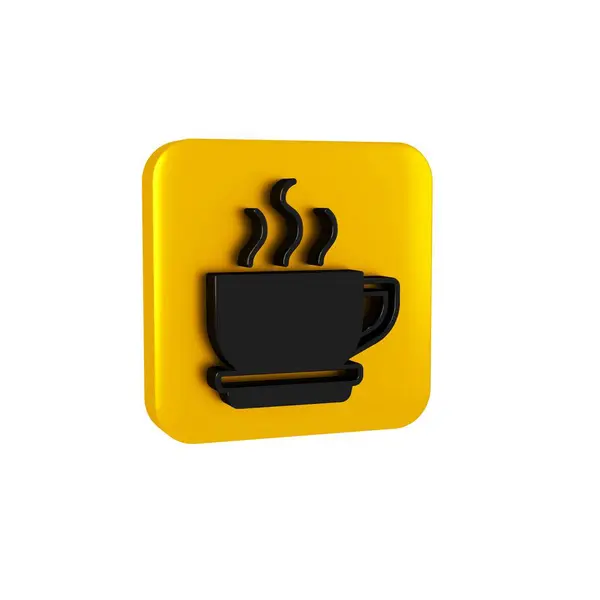 Black Coffee cup icon isolated on transparent background. Tea cup. Hot drink coffee. Yellow square button..
