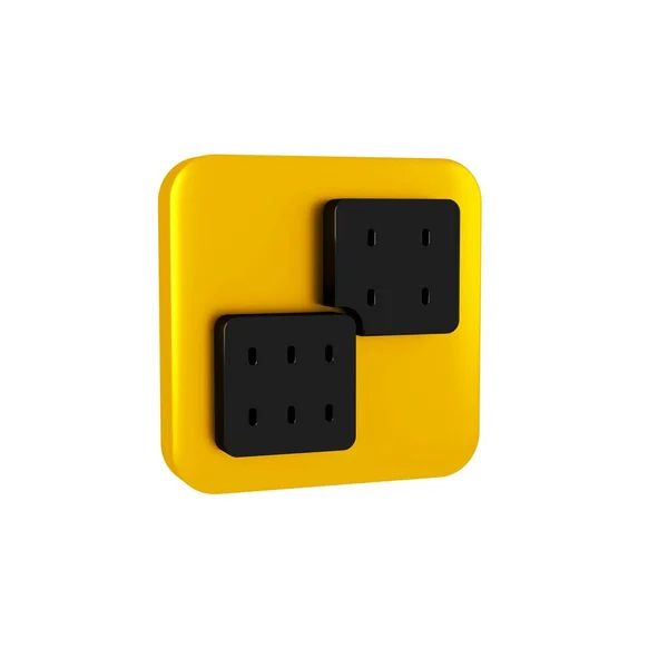 Black Game dice icon isolated on transparent background. Casino gambling. Yellow square button..
