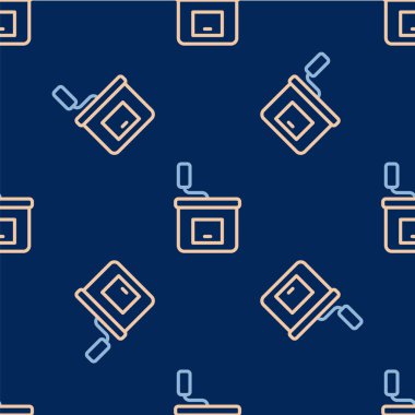 Çizgi manuel kahve öğütücü ikonu mavi arka planda izole edilmiş kusursuz desen. Vektör