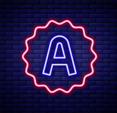 Parlayan neon çizgisi sınav kağıdında duvarın arkasında A + sınıfı bir simge izole edilmiş. Sınav kağıdı, sınav ya da araştırma konsepti. Sınav ya da sınav. Renkli taslak konsepti. Vektör