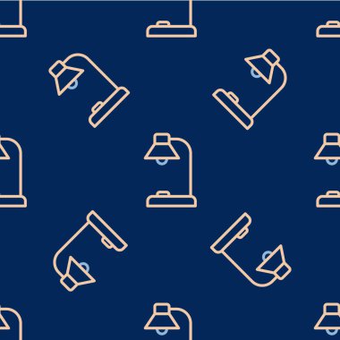 Çizgi masa lambası simgesi mavi arkaplanda izole edilmiş kusursuz desen. Vektör