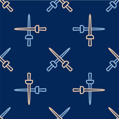 Çizgi eskrim simgesi mavi arkaplanda izole edilmiş kusursuz desen. Spor malzemeleri. Vektör