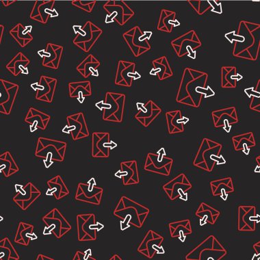 Satır Posta ve e-posta simgesi siyah arkaplanda izole edilmiş kusursuz desen. Zarf sembolü e-postası. E- posta kodu. Vektör