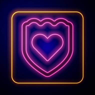 Parlayan neon bağışıklık sistemi simgesi siyah arkaplanda izole edildi. Tıbbi kalkan. Vektör