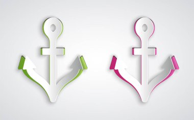 Kağıt kesiği Anchor simgesi gri arkaplanda izole edildi. Kağıt sanatı tarzı. Vektör