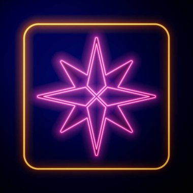 Parlayan neon rüzgarı simgesi siyah arkaplanda izole edildi. Seyahat için pusula simgesi. Navigasyon tasarımı. Vektör