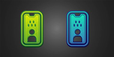 Green and blue Taxi driver license icon isolated on black background.  Vector