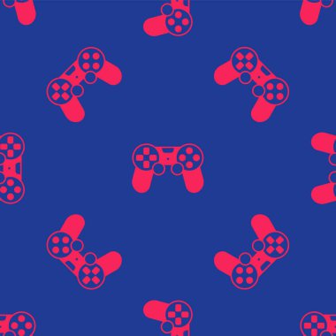 Kırmızı Oyun denetleyici veya oyun konsolu simgesi için joystick mavi arkaplanda izole edilmiş dikişsiz desen. Vektör