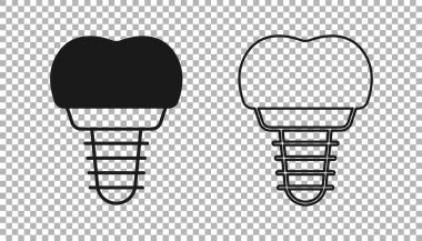 Siyah diş implantı simgesi şeffaf arkaplanda izole edildi. Vektör