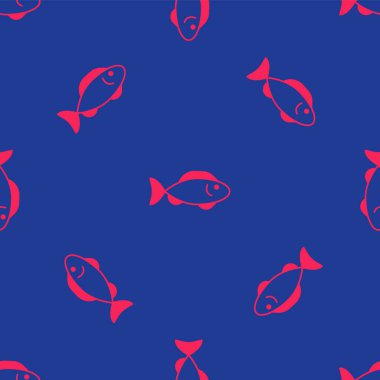 Kırmızı Balık simgesi mavi arkaplandaki kusursuz deseni izole etti. Vektör