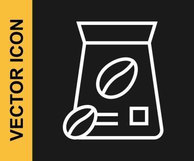 Siyah arkaplanda beyaz çizgi halinde kahve çekirdeği ikonu var. Vektör