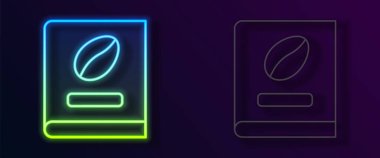 Parlayan neon hattı kahve kitabı ikonu siyah arka planda izole edildi. Vektör
