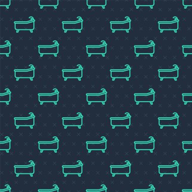 Küvet ikonunun yeşil çizgisi mavi arka planda izole edilmiş pürüzsüz desen. Vektör